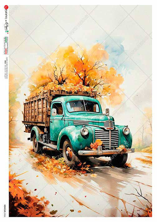 Paper Designs Teal Autumn Truck Rice Paper