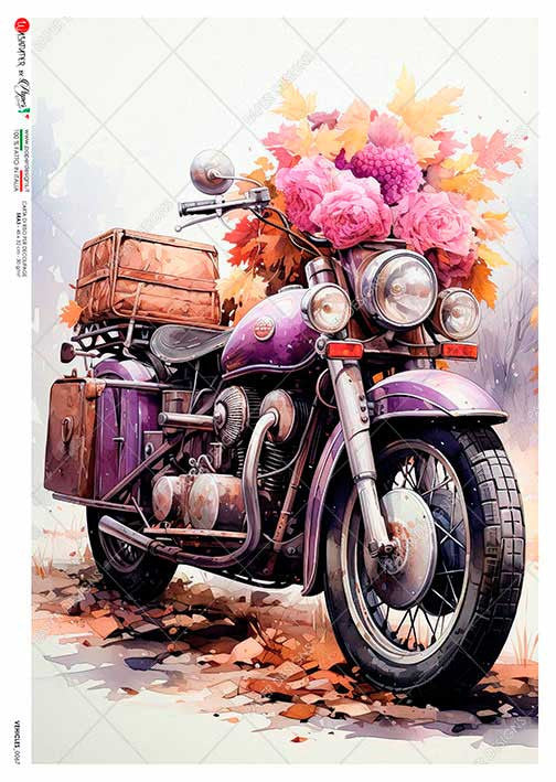 Paper Designs Purple Floral Motorcycle Rice Paper