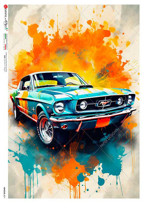 Paper Designs Vintage Blue Mustang Rice Paper