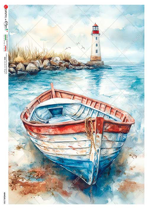 Paper Designs Docked Boat with Lighthouse Rice Paper