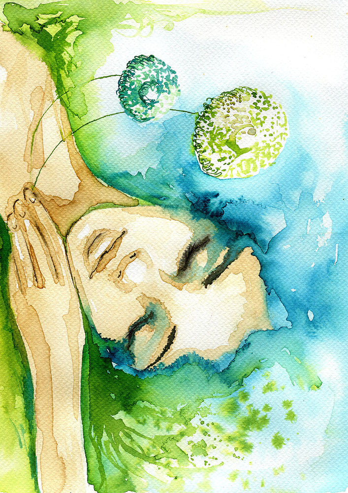 Blue and Green Watercolor Portrait