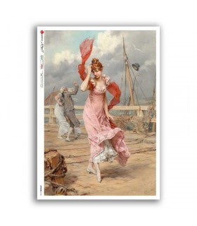Lady in Pink Dress by the Sea