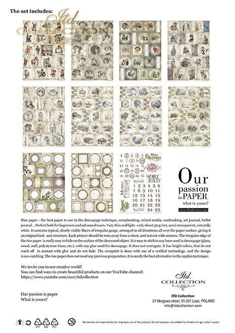 ITD Collection Rice Paper Pack of 11 Vintage Advent Calendar