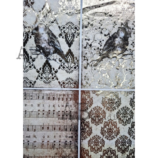 AB Studios Gilded Bird Damask 4 Pack Decoupage Rice Paper A4 0040
