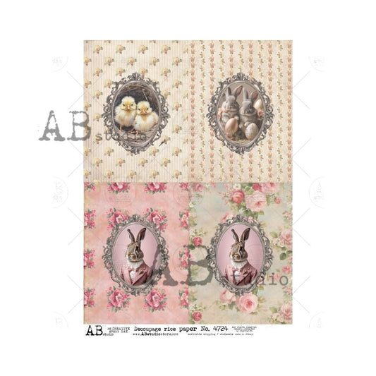 AB Studios Shabby Chic Framed Easter Four Pack A4 Rice Paper