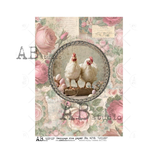 AB Studios Shabby Chic Easter Hens A4 Rice Paper