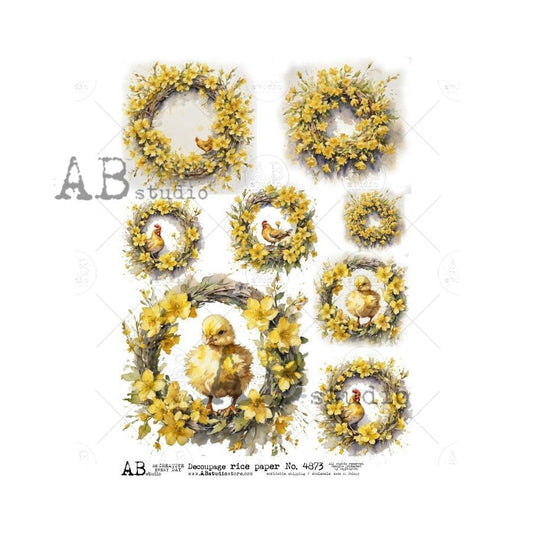 AB Studios Wreath Framed Easter Chicks A4 Rice Paper
