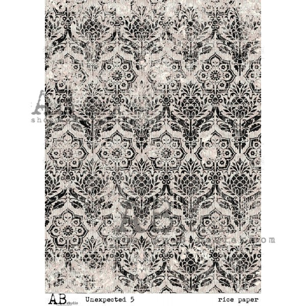 AB Studios Rice Paper A4 Black Damask Pattern Unexpected #005