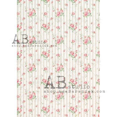 Romantic Stripe and Floral Pattern Decoupage Paper – A4