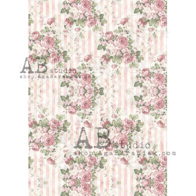 Shabby Rose Stripe Pattern Decoupage Paper – A4