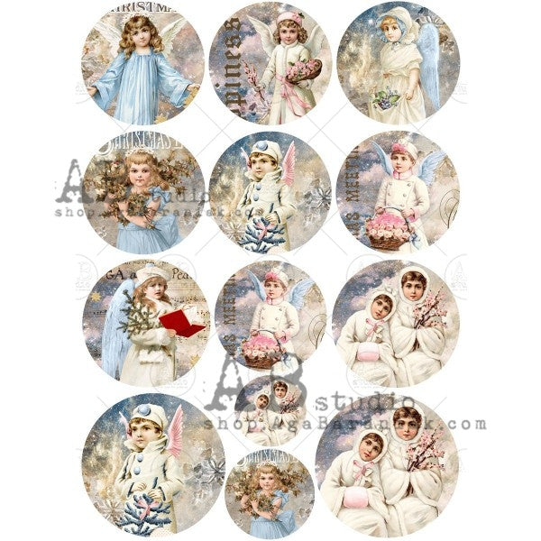 AB Studios Shabby Winter Children Round Scenes A4 0359