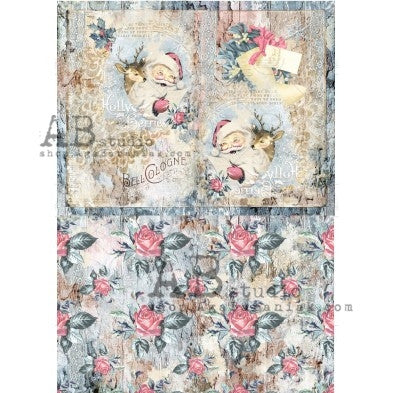 AB Studios Rice Paper Shabby Santa and Roses 4 Pack ABRP 0365