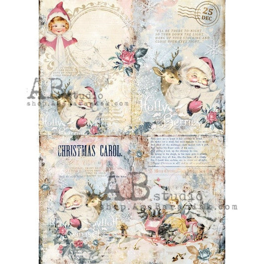 AB Studios Vintage Santa and Sleigh Rice Paper A4 0366