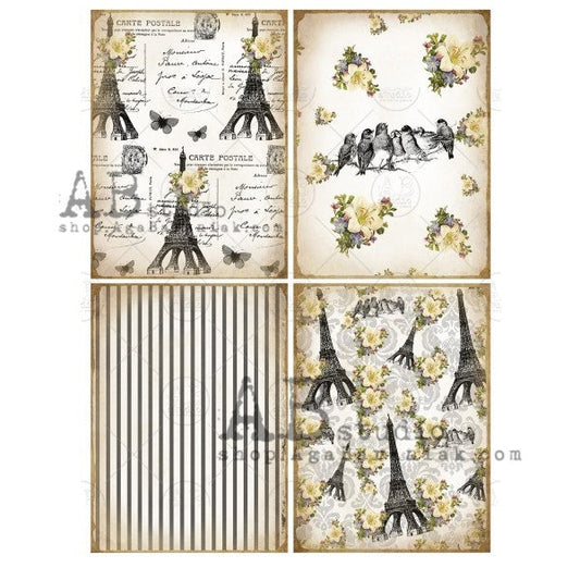 AB Studios Rice Paper A4 4 Eiffel Tower Cards