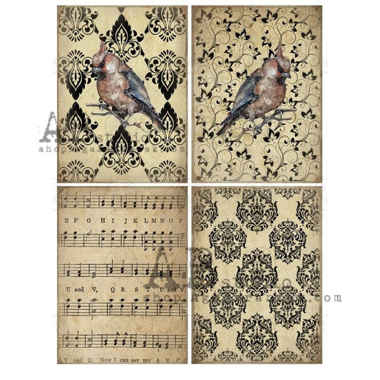 AB Studios Rice Paper A4 Tan Damask Bird