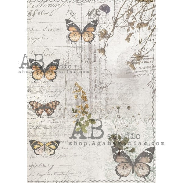 AB Studios Rice Paper A4 Monarch Butterflies