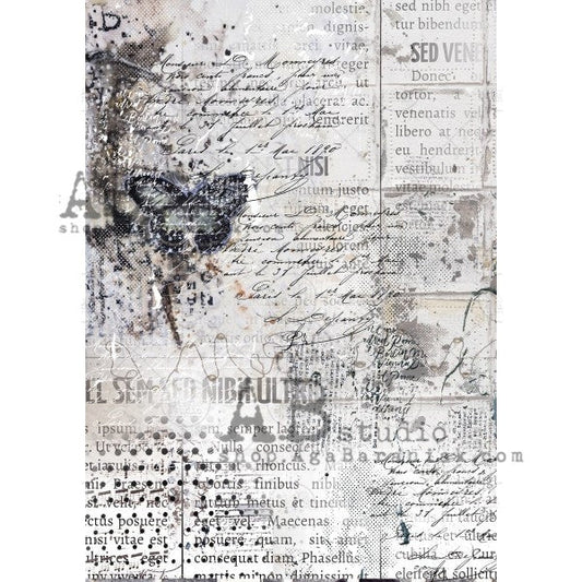 AB Studios Rice Paper A4 Grunge Script Butterfly