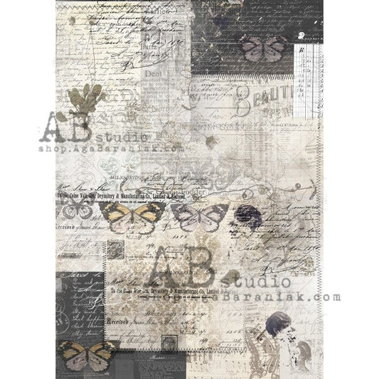AB Studios Rice Paper A4 Neutral Butterflies