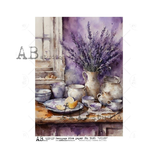 AB Studios Watercolor Lavender Table Setting A4 Rice Paper