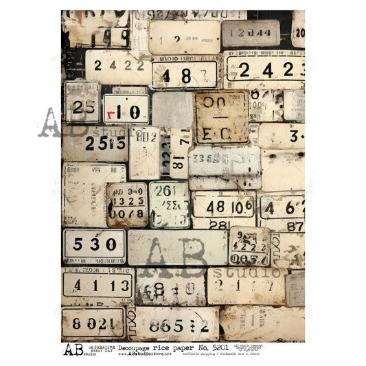 AB Studios Ephemera Number Labels A4 Rice Paper