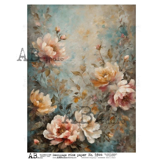 AB Studios Pink and Yellow Florals A4 Rice Paper