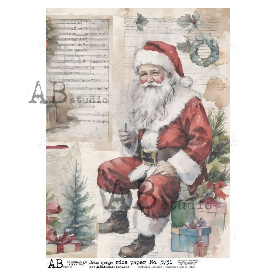 AB Studios Christmas Santa Journal Page A4 Rice Paper