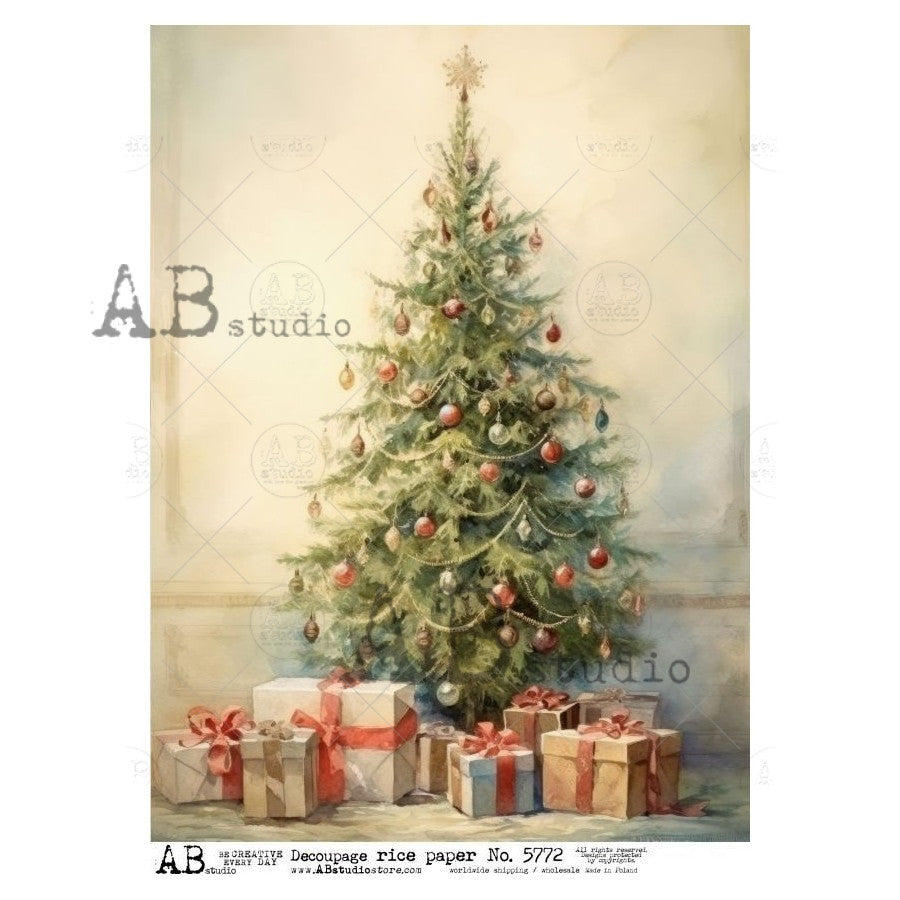 AB Studios Christmas Tree with Wrapped Presents A4 Rice Paper