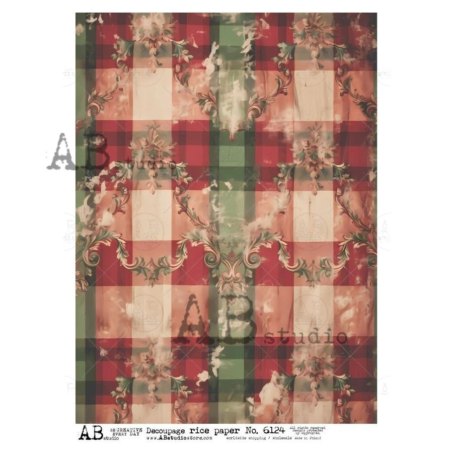 AB Studios Red and Green Large Plaid Background Rice Paper