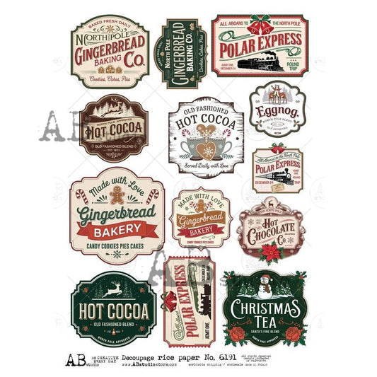 AB Studios Festive Christmas Labels Rice Paper