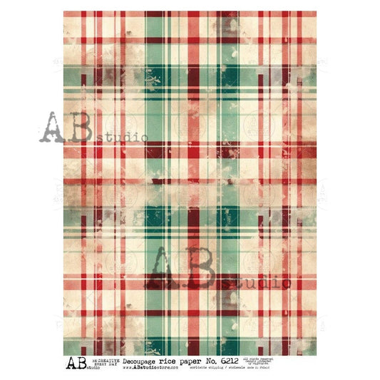 AB Studios Red Beige and Green Plaid Rice Paper