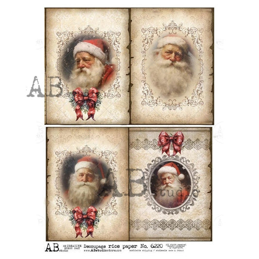 AB Studios Four Santas on Antique Paper Rice Paper