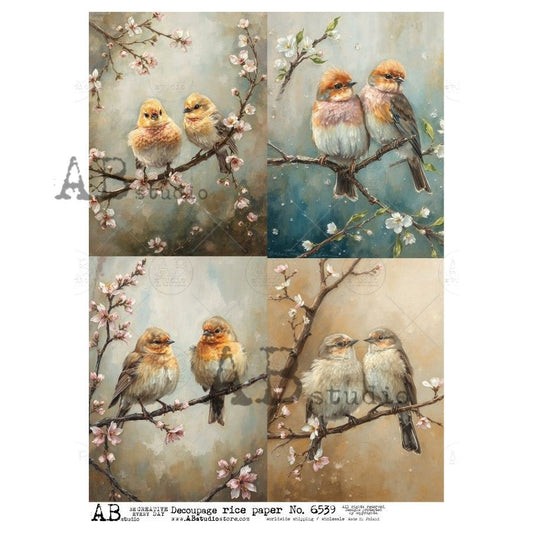 AB Studios Warm Spring Birds 4 Pack A4 Rice Paper