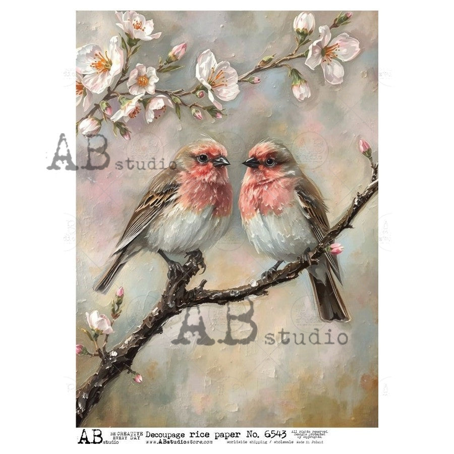 AB Studios Cherry Blossom Birds A4 Rice Paper