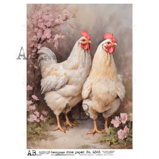 Spring Chickens in Bloom – Pastel Farm Portrait
