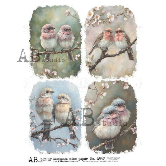 AB Studios Four Pastel Birds A4 Rice Paper