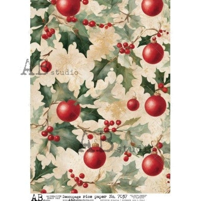 AB Studios Christmas Ornaments & Holly A4 Rice Paper