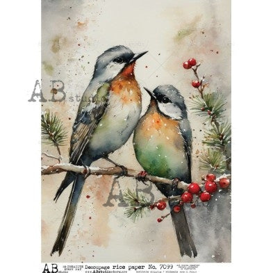 AB Studios Winter Birds on Branch A4 Rice Paper