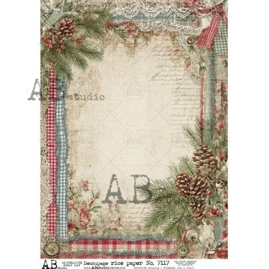 AB Studios Rustic Christmas Frame A4 Rice Paper
