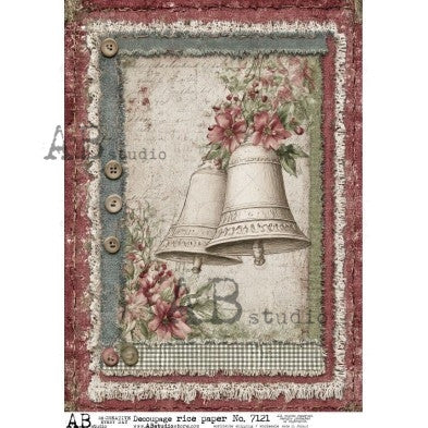 AB Studios Christmas Bells Vintage Frame A4 Rice Paper
