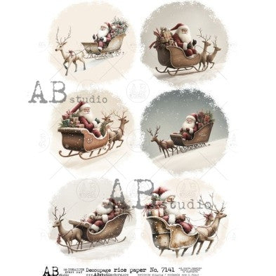 AB Studios Santa in Sleigh with Reindeer A4 Rice Paper
