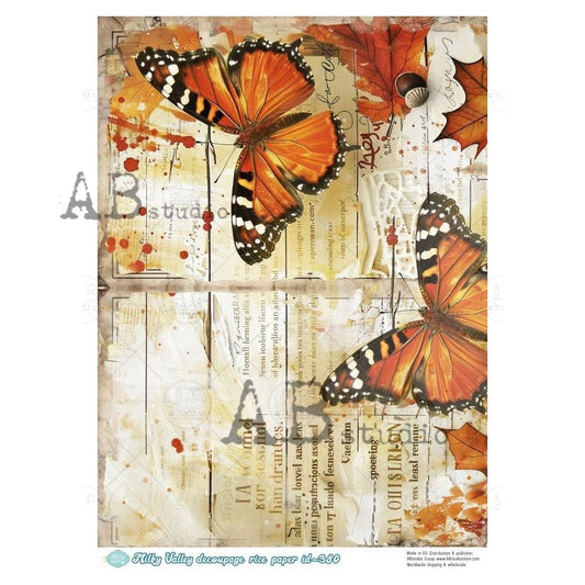 AB Studios Monarch Butterflies Journal Page A4 Rice Paper