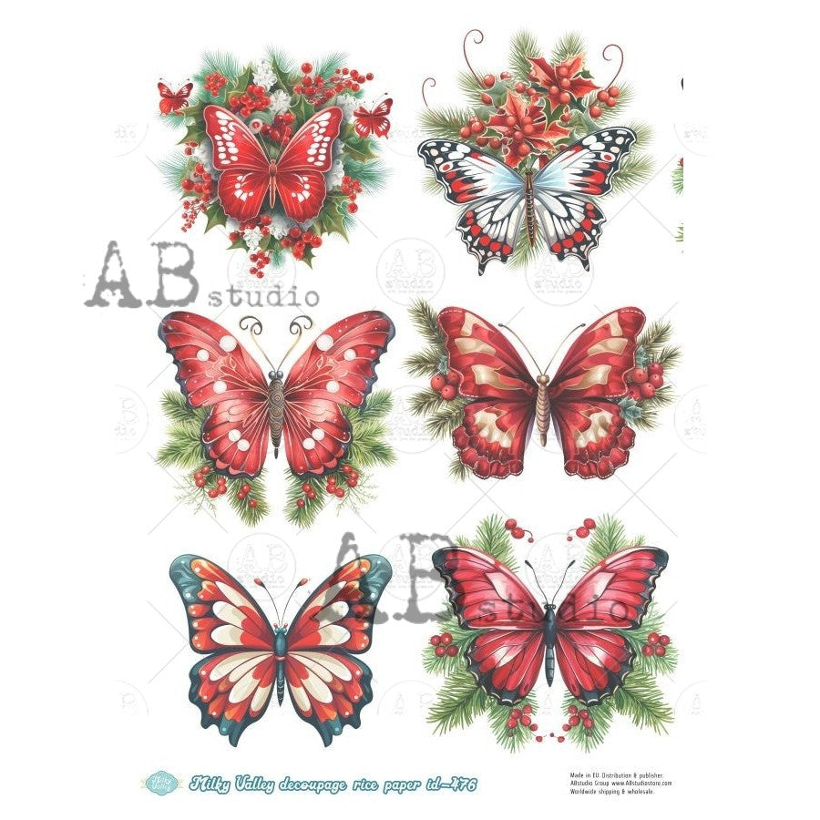 AB Studios Festive Holiday Butterflies Rice paper