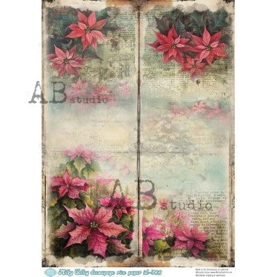 AB Studios Milky Valley Poinsettia Flowers Vintage A4 Rice Paper