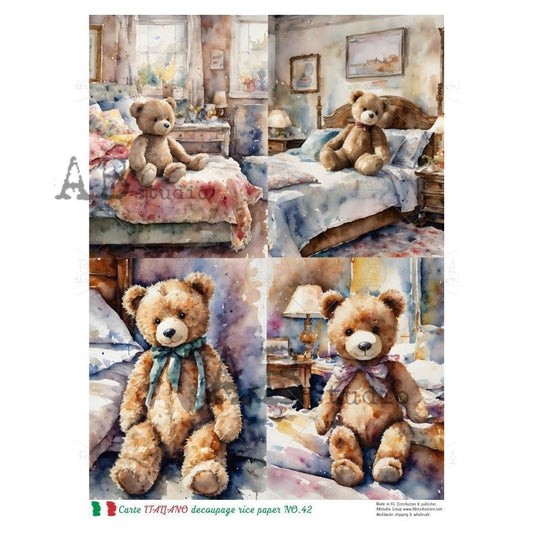 AB Studios Teddy Bears A4 Rice Paper