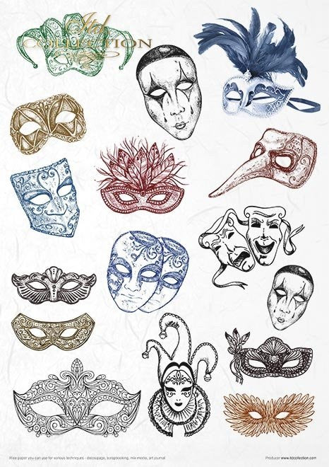ITD Collection Rice Paper Pack of 11 A4 Carnival Circus Pierrot in love