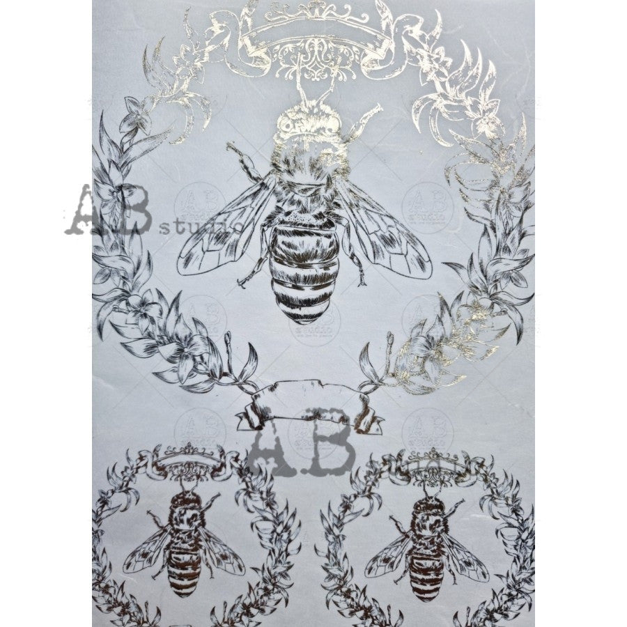 AB Studios Gilded Royal Bee Decoupage Rice Paper A4 0084