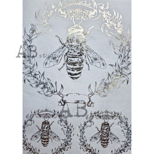 AB Studios Gilded Royal Bee Decoupage Rice Paper A4 0084