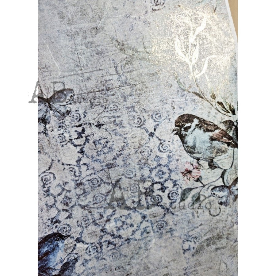 AB Studios Gilded Rice Paper Blue Birds A4