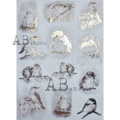 AB Studios Gilded Rice Paper Birds on Branches A4