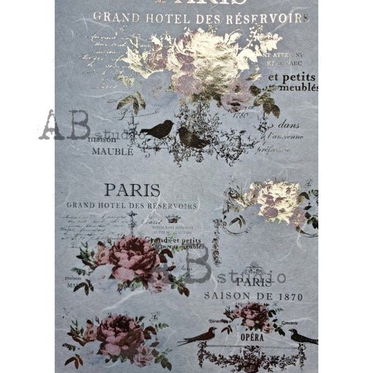 AB Studios Large Full Gilded Rose Labels Rice Paper A4 0066